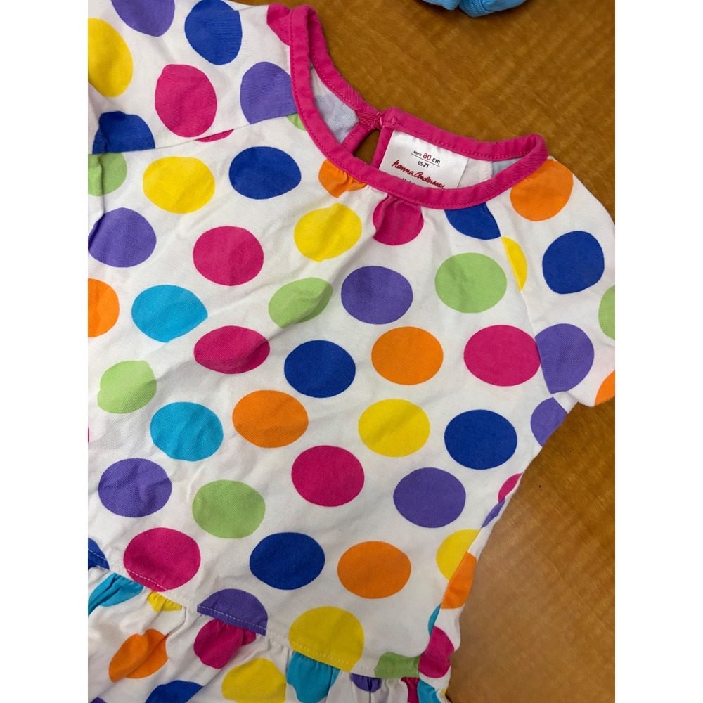Hanna Andersson Girls 2T Polka Dot Dress Multicolor Rainbow Drop Waist Cotton